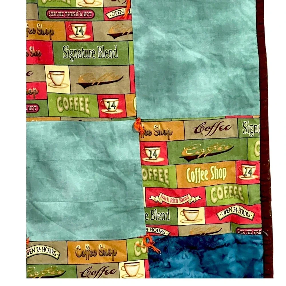 Handmade‎ Coffee Quilt Reversible Handbag Print 40x36 Cottage Throw